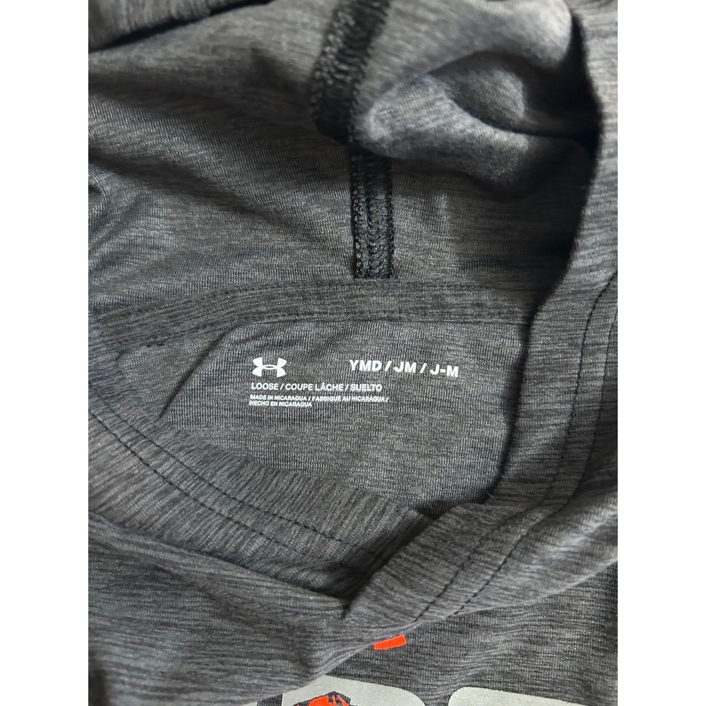 Under Armour Kids Hoodie Charcoal Grey Orange Graphic Logo YMD Medium - Picture 4 of 5